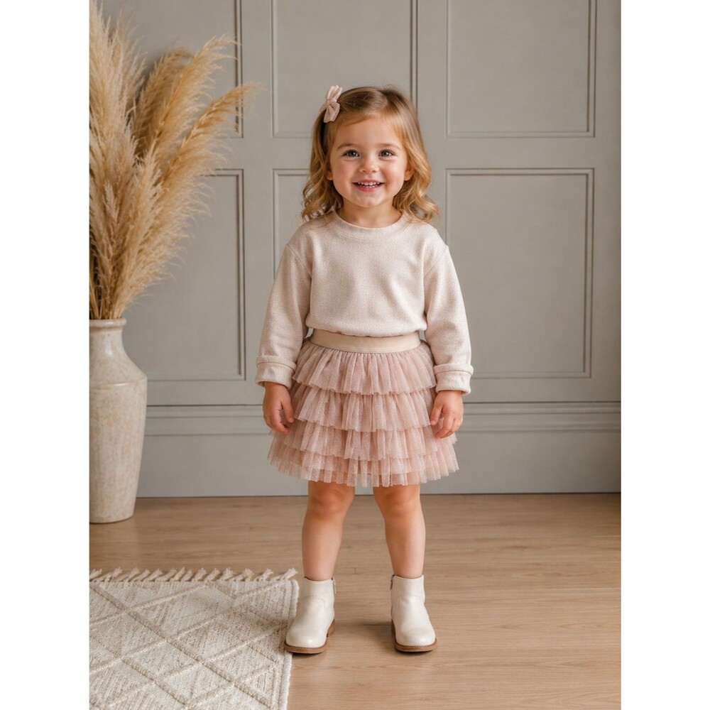Afton Street 2 Piece Set Sweater Sweatshirt Soft & Tiered Rose Gold Skirt NEW 2T
